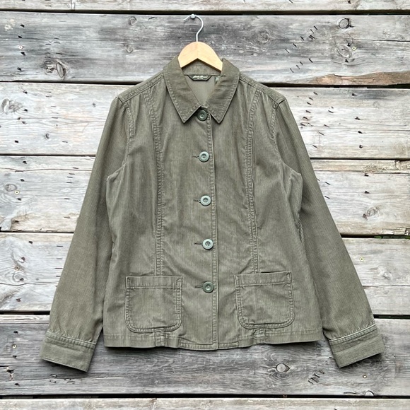 Eddie Bauer Jackets & Blazers - Eddie Bauer Green Cotton Corduroy Chore Coat Women’s Size Large